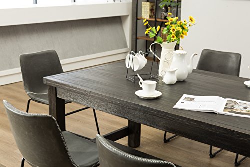 7-Piece Dining Room Set with Wood Table and 6 Faux Leather Chairs, Brown - color: Brown-b