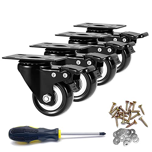 2" Swivel Casters Set of 4, Heavy Duty Locking Casters with Brakes - color: Black, size: 2 inch