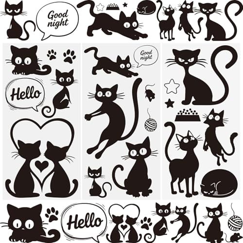 WANDIC 3 Sheets Rub On Transfer Stickers, Lovely Black Cartoon Cat Waterproof Decals Furniture Craft Junk Journals for DIY Scrapbooking, 15 * 30cm - color: Lovely Black Cat