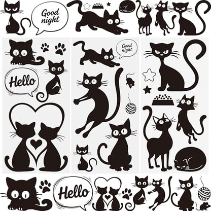 WANDIC 3 Sheets Rub On Transfer Stickers, Lovely Black Cartoon Cat Waterproof Decals Furniture Craft Junk Journals for DIY Scrapbooking, 15 * 30cm - color: Lovely Black Cat