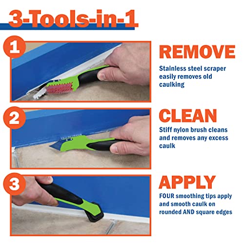 Warner Manufacturing 3-in-1 Caulk Tool for Easy Removal and Application, Scraper, Brush and Applicator,Green
