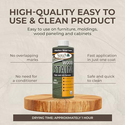 SamaN Interior Water Based Wood Stain - Natural Stain for Furniture, Moldings, Wood Paneling,Cabinets (Forest TEW-104-12, 12 oz)