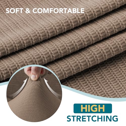 2 Pieces T Cushion Chair Covers with Arms Thick Velvet Couch Cover Stretch T Cushion Sofa Covers for Living Room Chair Cover with Individual T Cushion Covers , Washable (1 Cushion Chair, Mocha) - color: Mocha, size: Armchair (1 Cushion)