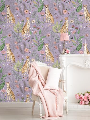 Floralplus Wallpaper Peel and Stick Removable Tropical Animal Wallpaper - color: Purple, size: 17.5" x 118"