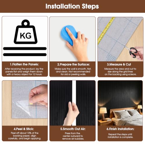 3D Peel and Stick Wall Panels PVC Grille Slat 118"x15.8" Self-Adhesive Wall Sticker Soundproof Paneling for Walls and Ceiling in Faux Black Wood Grain Texture - color: Black Wood Grain, size: 118"x15.8"