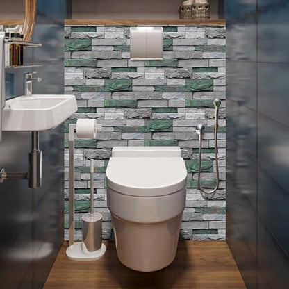 Alwayspon 24Pcs 12x6inch Peel&Stick Wall Sticker Vinly Wallpaper, Waterproof Backsplash for Kitchen Bathroom, Self-Adhesive Tile Transfers Decal Stick on Tiles with Dark Green Stone Brick Effect - color: Fg-l12, size: 24 Pcs
