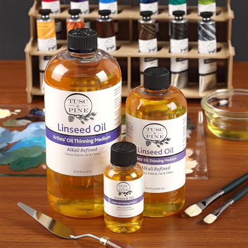 Tusc & Pine Alkali Refined Linseed Oil Paint Medium - 33.8 Oz Bottle - Enhance Flow, Translucency & Gloss - Solvent Free Drying Oil Paint Thinner for Artists - Made in North Carolina - size: 33.8oz