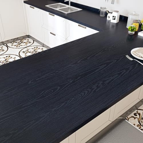WESTICK 393" x 15.8" Wood Contact Paper Peel and Stick Countertops Waterproof Wood Wallpaper Textured Navy Wooden Wallpaper Self Adhesive Wood Look Contact Paper for Cabinets Desk RV Counter Cover - color: 2.navy, size: 15.8" x 394"
