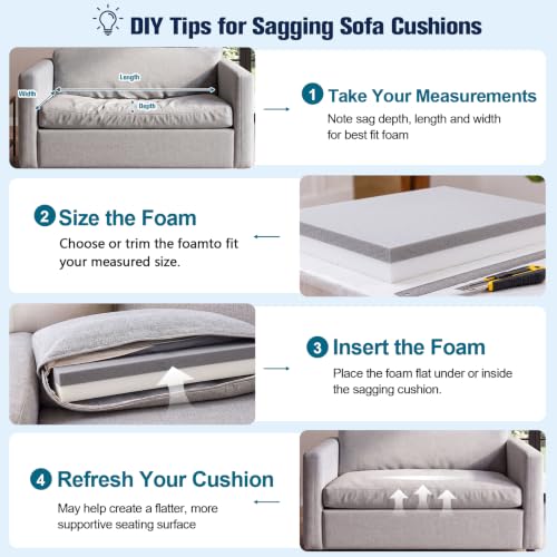 JOYWOO High Density Memory Foam Padding 72"x24"x3", Sofa Cushion & Chair Support Pad, Cut to Size Replacement for Thin Padding & DIY - size: 72x24x3"