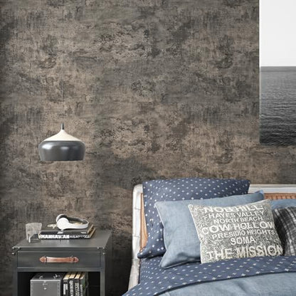 Livelynine 15.8x394 Peel and Stick Wallpaper Concrete Look Brown Masculine Dark Academia Lime Wash Wallpaper Adhesive Cement Textured Wall Paper Renter Friendly Countertop Contact Paper Waterproof - color: Aged Concrete, size: 15.8" x 394"