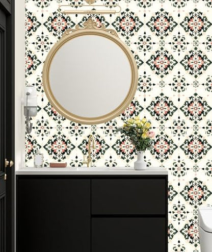BOKEBEVE Boho Floral Peel and Stick Wallpaper Beige Green 17.5 x 118In - color: Beige/Yellow/Green, size: 17.5" x 118"