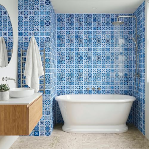 Arttown Peel and Stick 3D Wall Backsplash, 10-Sheet, 12" × 12" Cyan - color: Mediterranean, size: 10PC 12"x12"