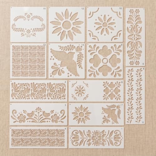 14 Pcs Floral Stencils, Reusable Flower Painting Stencils for Wood Wall