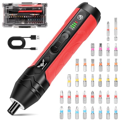 3.6V Electric Screwdriver Rechargeable, Cordless Screwdriver - color: Red-36pcs