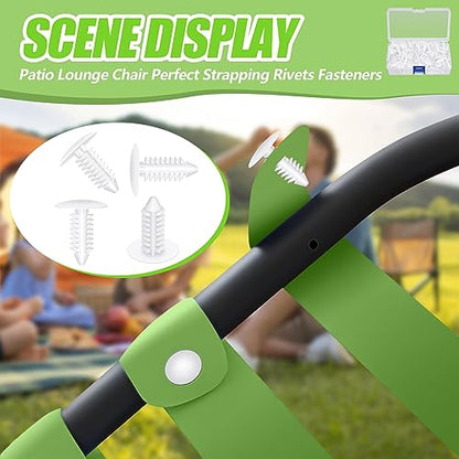 100 Pieces Patio Strapping Rivets Fasteners 3/4" Length Medium Multi Gauge Rivet for Patio Lawn Chair Webbing Repair Strap for Outdoor Furniture Lounge 1/4 Inch Hole (White) - color: White