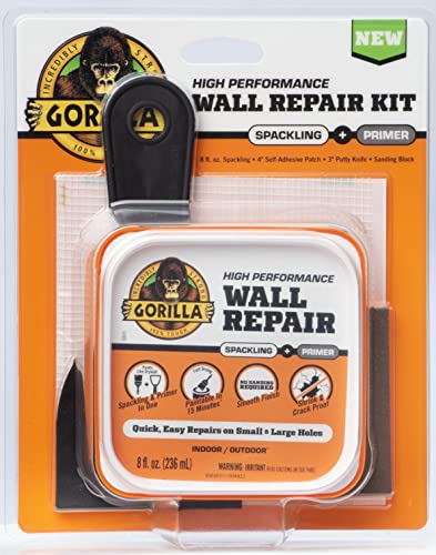 GORILLA Wall Repair Kit, Heavy Duty Spackling, 8 fl oz Tub, 4 in Patch - size: 8 Fl Oz (Pack of 1)