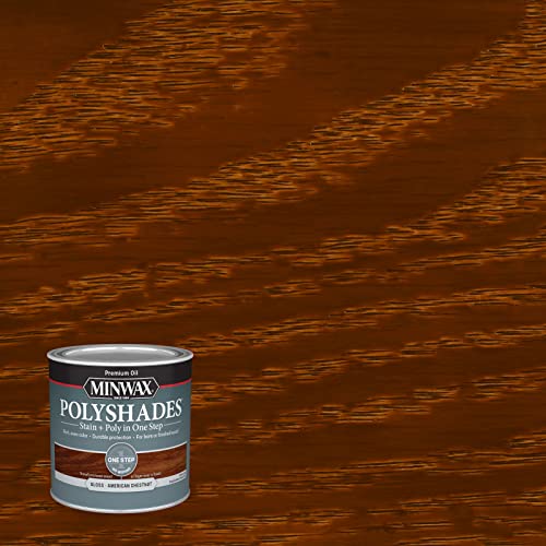 Minwax PolyShades Wood Stain + Polyurethane Finish – ½ Pint, American Chestnut, Gloss - color: American Chestnut, size: 0.25 Quart, style: Gloss