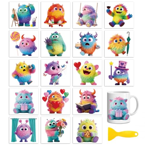 Peacoblue Colorful Monsters Rub On Transfers for Craft, Transfer Sticker - style: Colorful Monster Beast