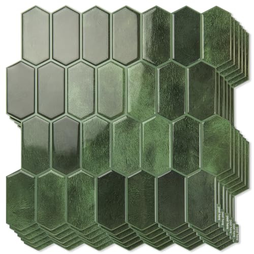 Art3d Hexagon Tile Peel and Stick Backsplash, 10-Pack, 12 x 12 Inch, Green - color: Green, size: 12 x 12 Inch