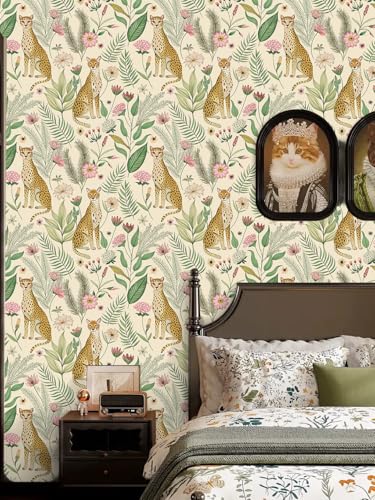 Floralplus Peel and Stick Wallpaper Leopard Removable Wallpaper - color: Beige, size: 17.5" x 118"