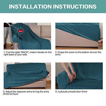 Turquoize Velvet Loveseat Covers Stretch Love Seat Couch Covers for 2 Cushion Couch Velvet Sofa Cover with Non Slip Elastic Bottom Furniture Cover Crafted from Soft Fabric (Loveseat, Deep Teal) - color: Deep Teal, size: Loveseat