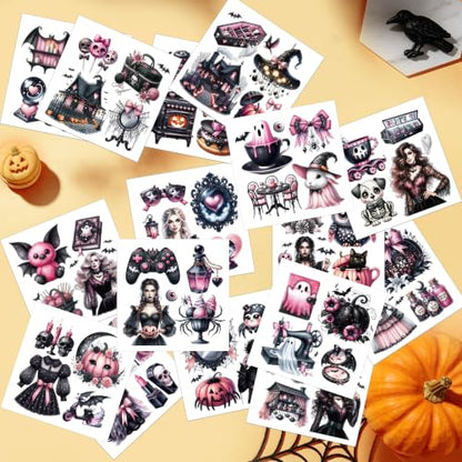 16 Pcs Pink Gothic Halloween Rub-On Transfers for Furniture & Crafts - style: Pink Gothic