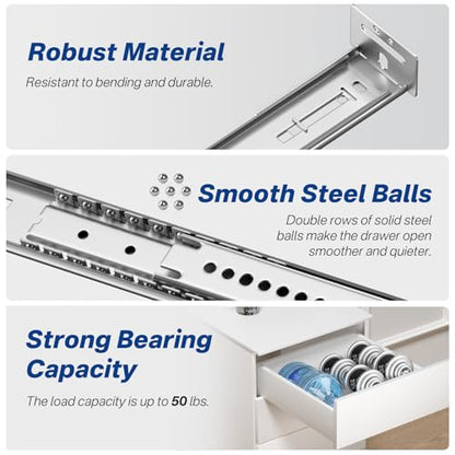 20 Inch Center Mount Drawer Slides 4 Pcs, Heavy Duty Hidden Rails - size: 20 Inch