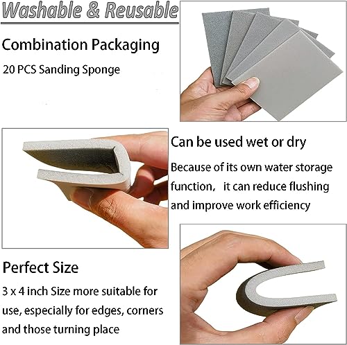 Tonmp 20 PCS 3 x 4 Inch 2000 Grit Sanding Sponge, Ultra Fine Sanding Sponges Pads, Soft Foam Hand Sander Block Wet Dry Sandpaper for Model Drywall Metal Wood Furniture Polishing (2000 Grit) - style: 2000 Grit