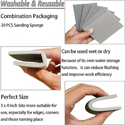 Tonmp 20 PCS 3 x 4 Inch 2000 Grit Sanding Sponge, Ultra Fine Sanding Sponges Pads, Soft Foam Hand Sander Block Wet Dry Sandpaper for Model Drywall Metal Wood Furniture Polishing (2000 Grit) - style: 2000 Grit