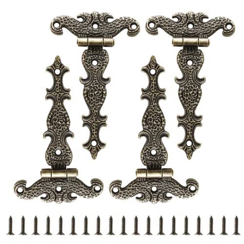 Jiozermi 4 PCS T-Strap Hinges, Antique Bronze - color: Bronze