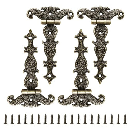 Jiozermi 4 PCS T-Strap Hinges, Antique Bronze - color: Bronze