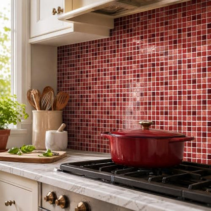 3D Mosaic Peel and Stick DIY Wall Backsplash Tiles (24, Burgundy) - color: Burgundy