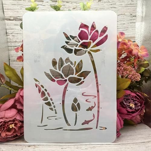 TIAMECH A4 Reusable Lotus Flower Stencil for Painting - style: Lotus Fish