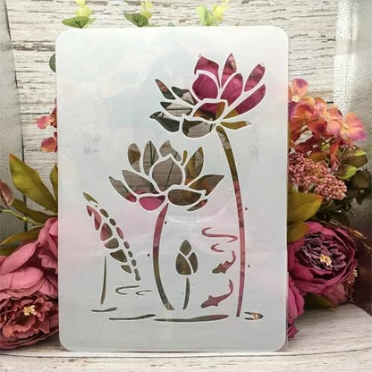 TIAMECH A4 Reusable Lotus Flower Stencil for Painting - style: Lotus Fish