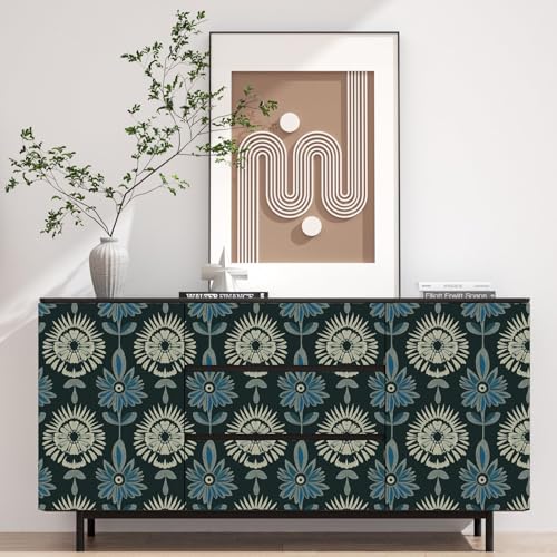 BOKEBEVE Boho Floral Peel and Stick Wallpaper Dark Green 17.5 x 393.5In - color: Dark Green, size: 17.5" x 393.5"