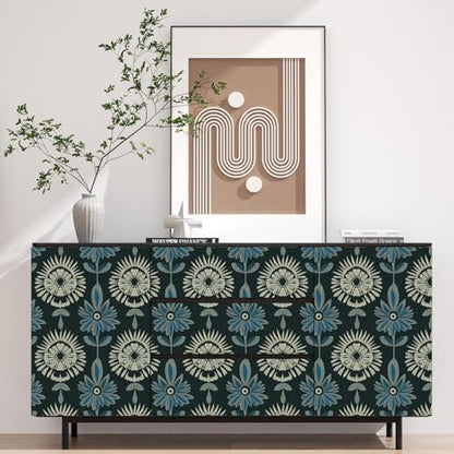 BOKEBEVE Boho Floral Peel and Stick Wallpaper Dark Green 17.5 x 393.5In - color: Dark Green, size: 17.5" x 393.5"