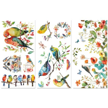 Peacoblue Birds and Flowers Rub On Transfers for Furniture Craft 6"x12" - style: Birds and Flowers