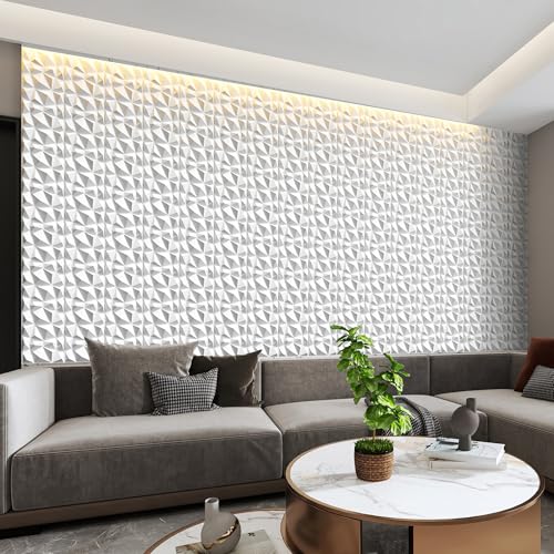 INMOZATA 3D Wall Panels, Diamond Textured PVC Accent Wall Panels - color: B_White