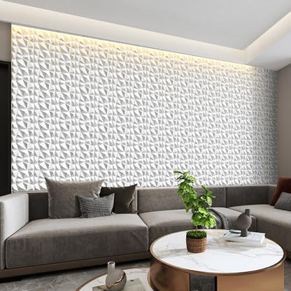 INMOZATA 3D Wall Panels, Diamond Textured PVC Accent Wall Panels - color: B_White
