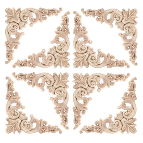 20 Pcs Decorative Wood Appliques and Onlay Embellishments for Furniture 3.1inch Wooden Carved Corner Applique Decal DIY Unpainted for Furniture Wardrobe Mirror Photo Frame Closet Decoration - size: 3.1inch