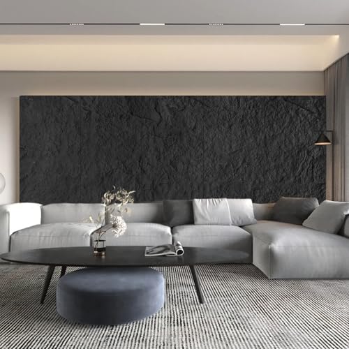 Faux Stone Wall Panels, 5-Pack 3D PU Cement-Texture Panels, Black - color: Black