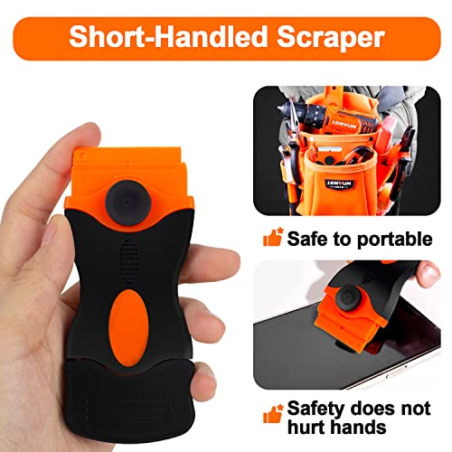 Heavy-Duty & Gentle Scraper Duo Kit | 2-in-1 Metal & Plastic Scraper Set with 20 Blades | Perfect for DIY, Kitchen Stovetop, Window Decals, Bathroom Caulk & Paint Removal - size: Long-handle