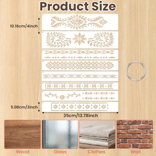 8 Pcs Border Stencils for Crafts Reusable, Stencils for Painting on Wood