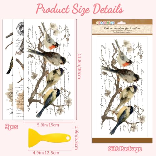 Peacoblue Retro Country Birds Rub On Transfers for Furniture Craft 6"x12" - style: Retro Country Style Birds