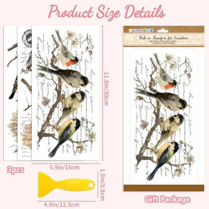 Peacoblue Retro Country Birds Rub On Transfers for Furniture Craft 6"x12" - style: Retro Country Style Birds