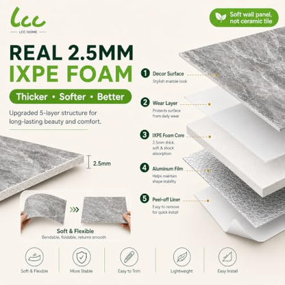 LCC Peel and Stick Wall Panels, Marble Look Backsplash Panels, Lightweight Wall Covering for Kitchen, Bathroom, Living Room & Bedroom (50, Modern Stone Grey) - color: Modern Stone Grey