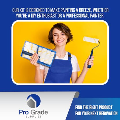 Pro Grade Mini Paint Roller Kit, 4" 1/2" Nap Roller Covers, Trim, 10 Piece - size: Mini Kit