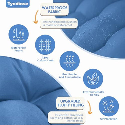 Egg Chair Cushion Replacement, Waterproof Outdoor Hanging Egg Chair Cushion Hammock Swing Chairs Cushions Pad, U-Shaped Thickened Cushions for Hanging Eggs Chairs, 47x33x7 Inches (Royal Blue) - color: Royal Blue