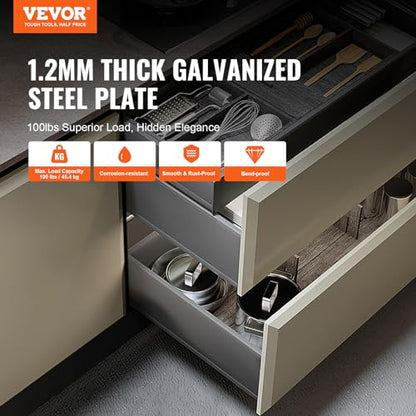 VEVOR Bottom Mount Drawer Slides 10 Pairs 21 Inch, Heavy Duty Ball Bearing Soft Close Full Extension Steel Tracks, Noiseless Guide Glides for Cabinet Kitchen Drawers with Locking, 100 Lbs Capacity - size: 21inch, style: 10 Pairs