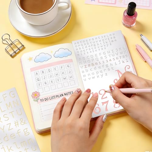 2Pcs Letter Stencils Small Metal Number Alphabet Bullet Journaling Stencils for DIY Art Crafts Reusable Wood Burning Engraving Templates Set for Painting On Sign Wood Metal Walls Fabric Rocks - color: Ae-silver